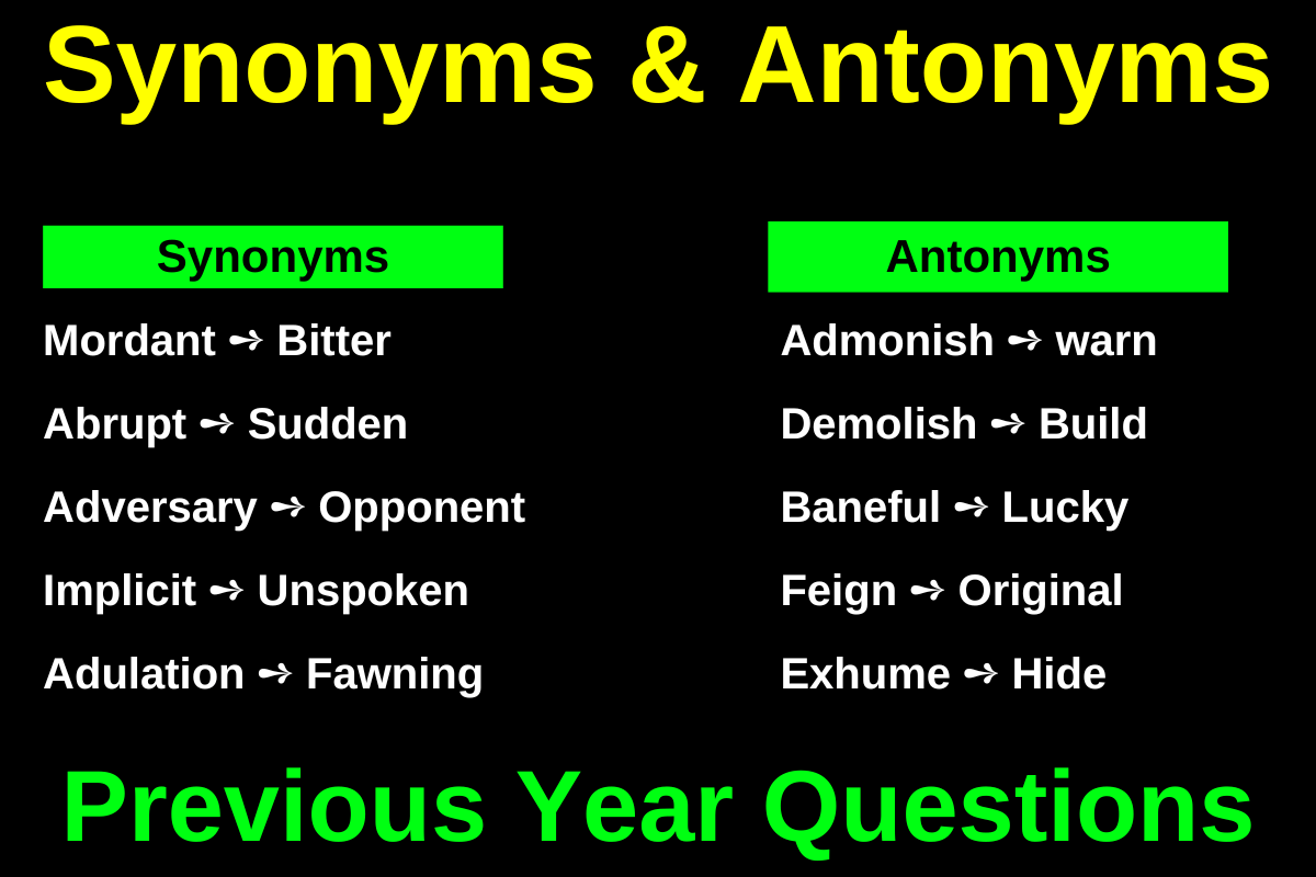 SSC Synonyms and Antonyms PDF With Hindi Meaning